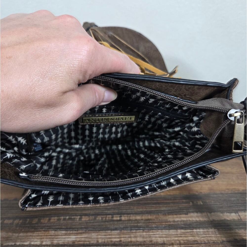 Antik Kraft Brown Faux Leather Gold Studded Crossbody Saddle Bag Western - Picture 7 of 13